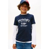 Tommy Hilfiger Erkek Çocuk Eskitme Baskılı Logolu T-Shirt - Lacivert - 12 Yaş