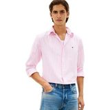 Tommy Hilfiger Erkek Flex Poplin Classic STP Rf Shirt Mw0mw37549 L/S Shirt, Pembe (Klasik Pembe/Çizgili), XXL