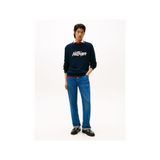 Tommy Hilfiger Erkek Kazak, Sezonsal Grafik,%100 Organik Pamuk, Koyu Lacivert