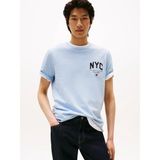 Tommy Hilfiger Erkek Kısa Kol Bisiklet Yaka Nyc Yazı Desen Mavi T-Shirt MW0MW40427-DS9 - 2XL