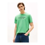 Tommy Hilfiger Erkek Kısa Kol Bisiklet Yaka Yazı Desen Slim Fit Yeşil T-Shirt