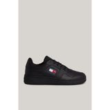 Tommy Hilfiger Erkek Marka Logolu Deri Üst Kauçuk Dış Tabanlı Gündelik Kullanıma Uygun Siyah Sneaker