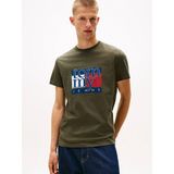 Tommy Hılfıger Erkek Marka Logolu Organik Pamuklu Bisiklet Yakalı Günlük Kullanıma Uygun Yeşil T-Shirt DM0DM21977 Mrh - XL
