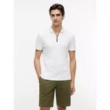 Tommy Hilfiger Erkek Normal Kalıp Kolu Bayrak Logolu Pamuklu Yarım Fermuarlı Kısa Kollu Beyaz Polo Yaka T-Shirt MW0MW43269-YBR - XL