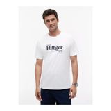 Tommy Hilfiger Erkek Normal Kalıp Logo Baskılı Yuvarlak Yakalı Pamuklu Kısa Kollu Beyaz T-Shirt