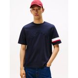 Tommy Hilfiger Erkek Normal Kalıp Logo Kabartma Desenli Interlok Örgü Kumaş Kısa Kollu Lacivert T-Shirt MW0MW40018-DW5 - 3XL