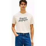 Tommy Hilfiger Erkek Normal Kesim Logo Imzalı Yuvarlak Yakalı Kısa Kollu Bej T-Shirt MW0MW42385-ACJ