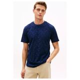 Tommy Hilfiger Erkek Normal Kesim Yuvarlak Yakalı Kabartma Desenli Pamuklu Kısa Kollu Mavi T-Shirt