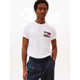 Tommy Hilfiger Erkek Rahat Kalıp Renk Bloklu Yuvarlak Yakalı %100 Pamuklu Kısa Kollu Beyaz T-Shirt MW0MW40006-YBR - XL