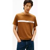 Tommy Hilfiger Erkek Regular Fit %100 Pamuklu Yuvarlak Yakalı Logo Işlemeli Kısa Kollu Kahverengi T-Shirt MW0MW41765-GWP - 2XL