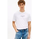 Tommy Hilfiger Erkek Regular Fit Yuvarlak Yakalı Logo Desenli Pamuklu Kısa Kollu Beyaz T-Shirt MW0MW42363-YBR