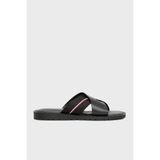 Tommy Hilfiger FM0FM05415 BDS Siyah Deri Logolu Sandalet Erkek Sandalet