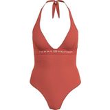 Tommy Hilfiger Halter One Piece Rp (Ext Sizes) Kadın Mayo, Kirmizi, Xs