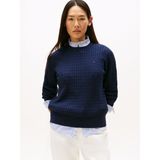 Tommy Hilfiger Ince Kablo Örgü Sıfır Yaka Kazak - Lacivert - XL