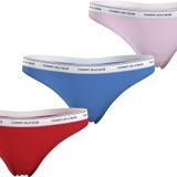 Tommy Hilfiger Kadın 3 Pack Thong (Ext Sizes) İç Giyim, Fierce Red/Blue Spell/Pearly Pink, XS
