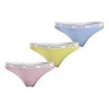 Tommy Hilfiger Kadın 3 Pack Thong (Ext Sizes) İç Giyim, Whimsy Pink/Yellow Tulip/B Blue, XS