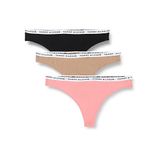 Tommy Hilfiger Kadın 3'lü Paket Strings 3 PK Tanga Streç, Flora Pink/Oat Sütü/Siyah, S