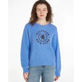 Tommy Hilfiger Kadın Baskılı Desenli Uzun Kollu Yuvarlak Yakalı Mavi Kazak WW0WW41146-C30 - XS