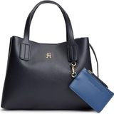 Tommy Hilfiger Kadın Çıkarılabilir Mini Askılı ve Cüzdanlı Th Monogram Logolu Lacivert Omuz Çantası AW0AW18722-DW6