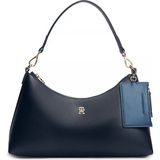 Tommy Hilfiger Kadın Çıkarılabilir Mini Cüzdanlı Fermuarlı Kısa Kulplu Th Monogram Logolu Lacivert Omuz Çantası AW0AW18720-DW6