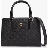 Tommy Hilfiger Kadın Çıkarılabilir Uzun Askılı Monogram Logo Desenli Siyah Omuz Çantası AW0AW18416-BDS