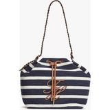 Tommy Hilfiger Kadın Çizgi Desenli Th Logo Motifli Uzun Askılı Lacivert Omuz Çantası AW0AW18401-0GY