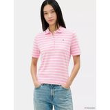 Tommy Hilfiger Kadın Çizgili Polo Yaka Düğme Kapama Regular Kesim Pembe Polo Yaka T-Shirt WW0WW43224-0EB - XS