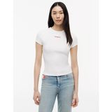 Tommy Hilfiger Kadın Dar Kalıp Yumuşak Pamuklu Örgü Kumaş Yuvarlak Yakalı Kısa Kollu Beyaz T-Shirt DW0DW22809-YBL