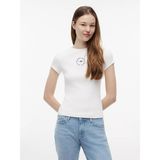 Tommy Hilfiger Kadın Dar Kesim Yuvarlak Yakalı Pamuklu Esnek Örgü Kumaş Kısa Kollu Beyaz T-Shirt DW0DW22807-YBL