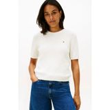 Tommy Hilfiger Kadın Dokulu Kısa Kollu Triko - Ekru - Ivory - XS