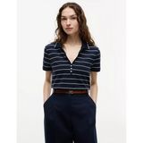 Tommy Hilfiger Kadın Düğme Kapama Kısa Kol %100 Pamuk Lacivert T-Shirt WW0WW49975-0A5