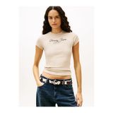 Tommy Hilfiger Kadın İmza Yazı Logo Slim T-Shirt - Bej