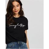 Tommy Hilfiger Kadın Kısa Kol Nefes Alan Siyah Tişört Günlük Stil Regular Fit - XL