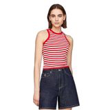 TOMMY HILFIGER Kadın Kolsuz Çizgili Triko Kazak, Kırmızı-Beyaz
