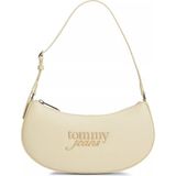 Tommy Hilfiger Kadın Logo Kabartmalı Ayarlanabilir Uzun Askılı Fermuarlı Bej Omuz Çantası AW0AW18773-ACX