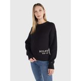 Tommy Hilfiger Kadın Logolu Yuvarlak Yakalı Uzun Kollu Günlük Kullanım Siyah Kazak WW0WW40989-BDS - XS