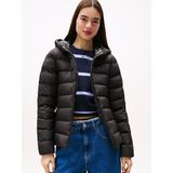 Tommy Hılfıger Kadın Marka Bayrak Logolu Sabit Kapüşonlu Kapitone Dolgulu Siyah Mont DW0DW21617 Bds