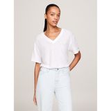 Tommy Hilfiger Kadın Marka Logolu V Yaka Kısa Kollu Beyaz T-Shirt WW0WW41198-YCF