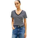 Tommy Hilfiger Kadın NEW SLIM CODY V-NK SS Shirt Nos Breton Desert Sky/Ecru L