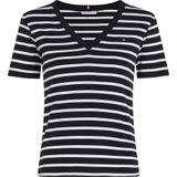 Tommy Hilfiger Kadın NEW SLIM CODY V-NK SS Shirt Nos Breton Desert Sky/Ecru M