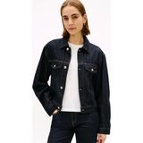 Tommy Hilfiger Kadın Normal Kalıp Hafif Düşük Omuzlu Uzun Kollu Pamuklu Denim Lacivert Ceket WW0WW49523-1AP - 40