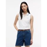 Tommy Hilfiger Kadın Normal Kalıp Kolsuz Dokuma Kumaş Beyaz Polo Yaka T-Shirt WW0WW49561-YBL - XS