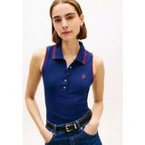 Tommy Hilfiger Kadın Normal Kalıp Kolsuz Dokuma Kumaş Mavi Polo Yaka T-Shirt WW0WW49561-C7G