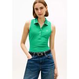 Tommy Hilfiger Kadın Normal Kalıp Kolsuz Dokuma Kumaş Yeşil Polo Yaka T-Shirt WW0WW49561-L3W - XS