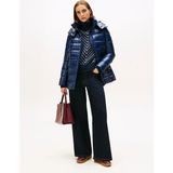 Tommy Hilfiger Kadın Normal Kalıp Su Itici Parlak Kumaş Dolgulu Kapüşonlu Mavi Ceket WW0WW47355-C1G