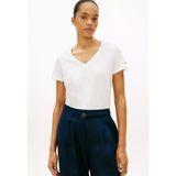 Tommy Hilfiger Kadın Normal Kalıp V Yaka Kısa Kollu Beyaz T-Shirt WW0WW48704-YBL