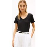 Tommy Hilfiger Kadın Normal Kalıp V Yaka Kısa Kollu Siyah T-Shirt WW0WW48704-BDS