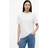 Tommy Hilfiger Kadın Normal Kesim Dokulu Logo Detaylı Yuvarlak Yakalı Kısa Kollu Pamuklu Beyaz T-Shirt DW0DW22813-YBH