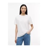 Tommy Hilfiger Kadın Normal Kesim Dokulu Logo Detaylı Yuvarlak Yakalı Kısa Kollu Pamuklu Beyaz T-Shirt