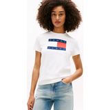 Tommy Hilfiger Kadın Normal Kesim Logo Baskılı Yuvarlak Yakalı Kısa Kollu Beyaz T-Shirt DW0DW22562-YBL